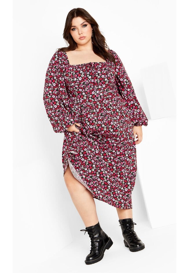 Jessie Print Dress - beet red, BLACK, hi-res image number 0
