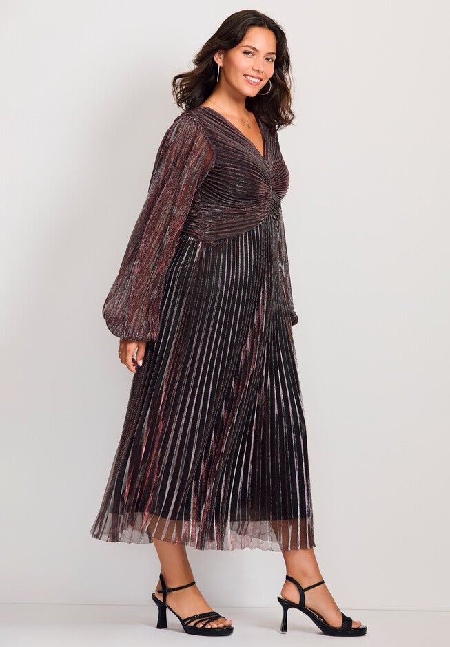Pleated Plisse Dress, BERRY, alternate image number 3