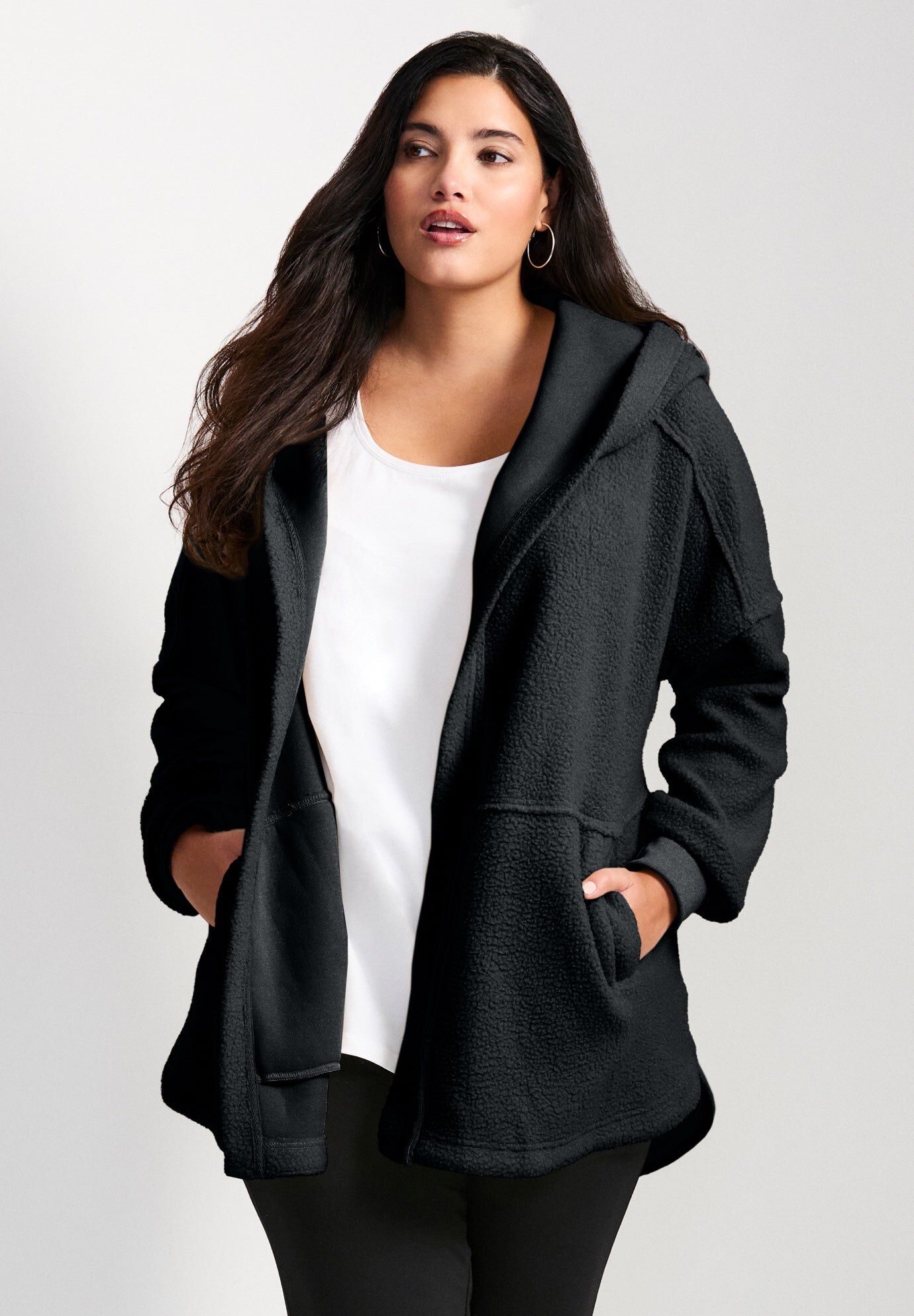 Weekender Hooded Fleece Jacket, BLACK, hi-res image number 0