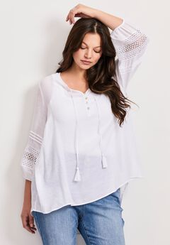 Pintuck Lace Peasant Top