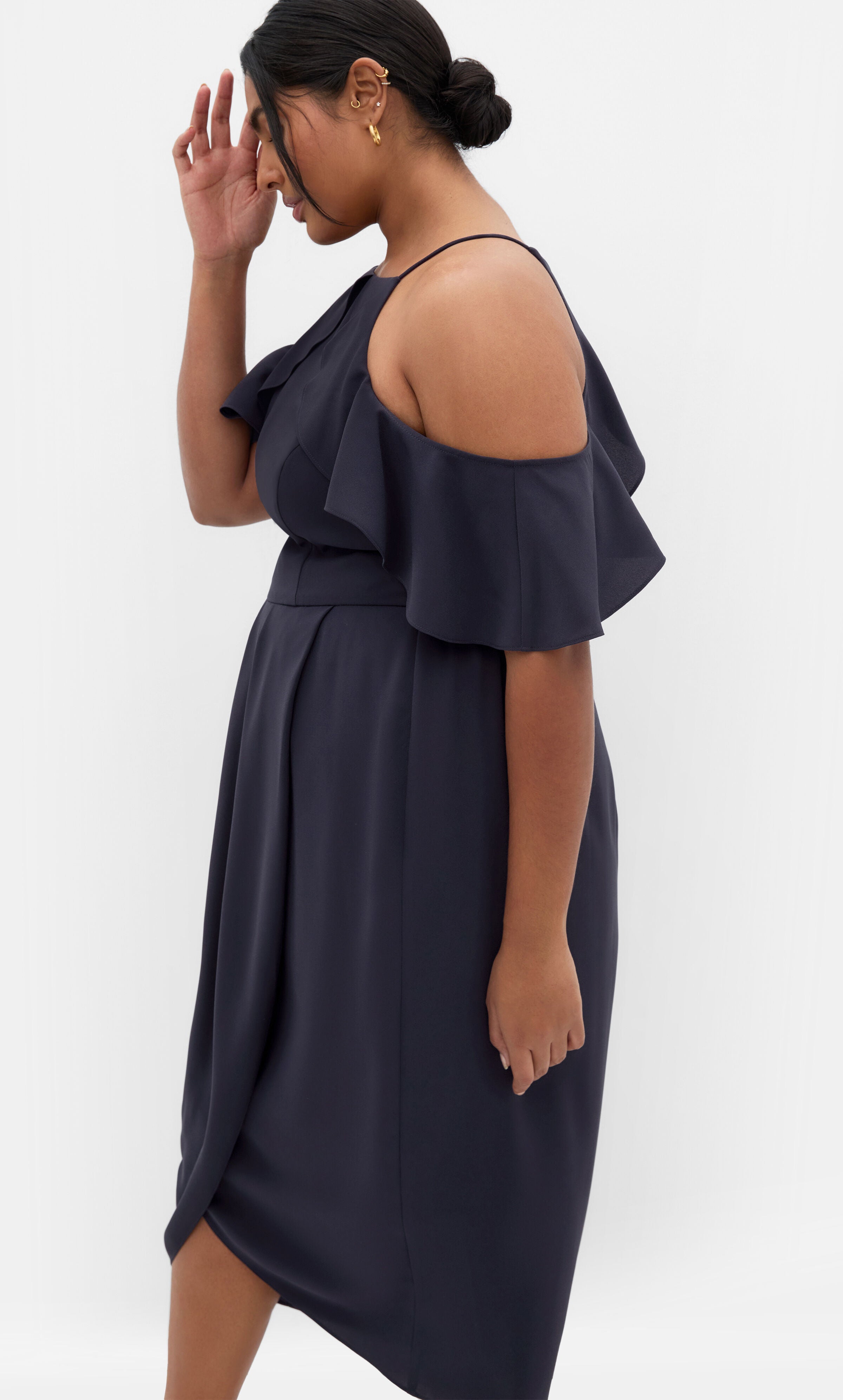 Love Siren Ruffle Shoulder Dress - navy, BLUE, alternate image number 4