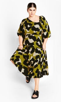 Aria Print Dress - olive