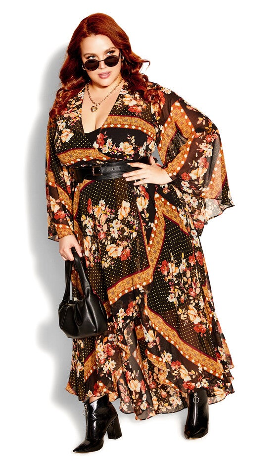 Falling Floral Maxi Dress - black, BLACK, alternate image number 3
