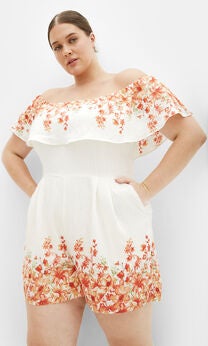 Poppy Print Playsuit - ivory
