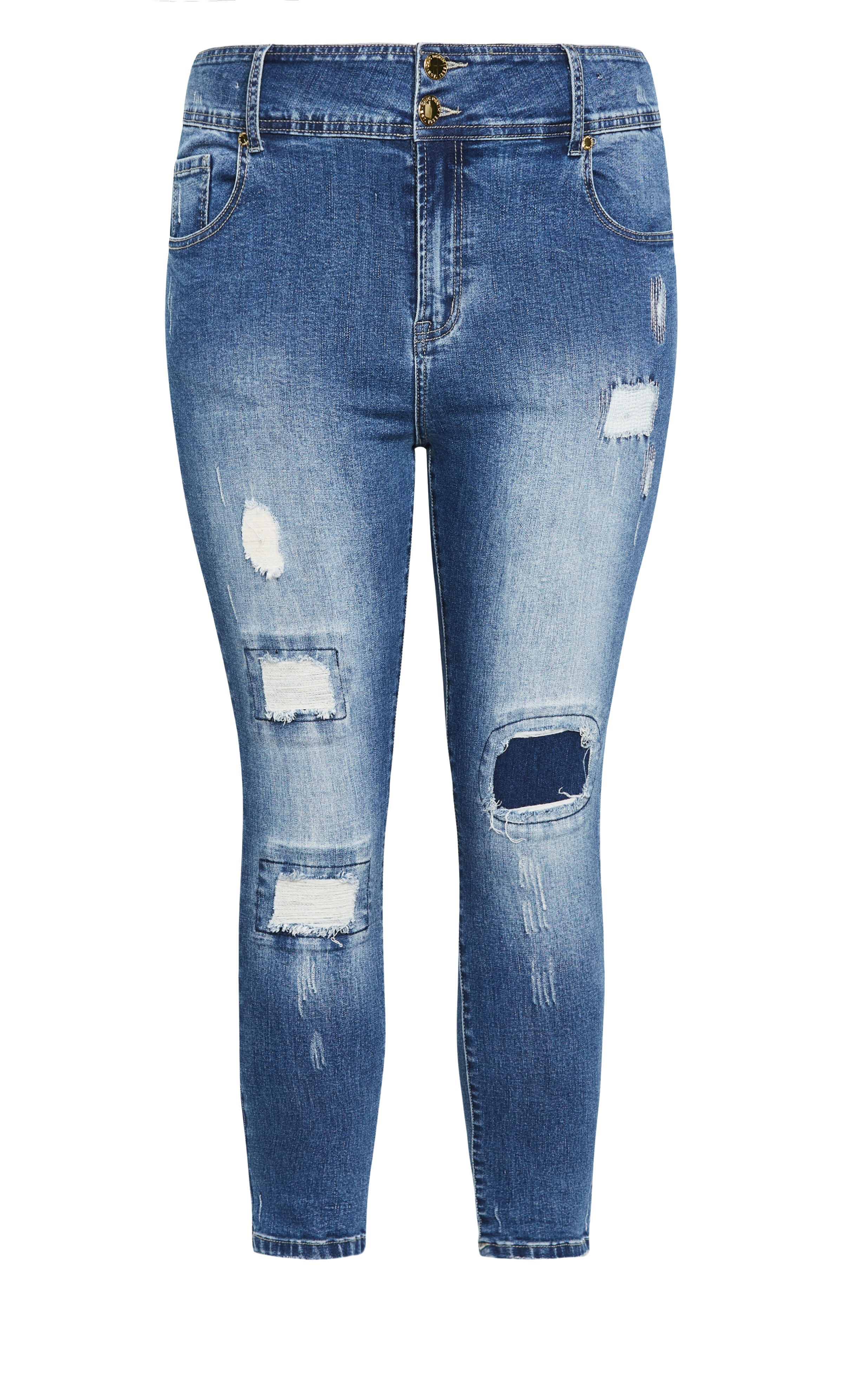 Patched Apple Skinny Jean - mid denim, BLUE, alternate image number 3