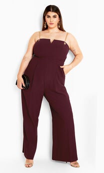 Ann Chain Sleeveless Wide Leg Jumpsuit - oxblood