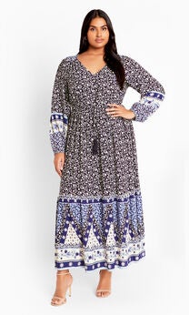 Faith Placement Maxi Dress - navy