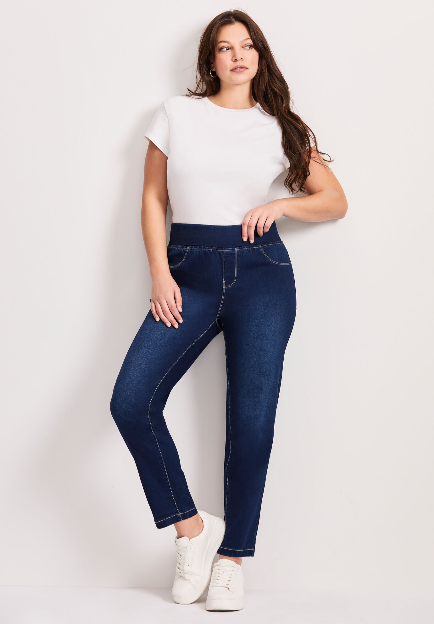 Butter Denim Pull-On High Rise Jean, DARK WASH, alternate image number 4