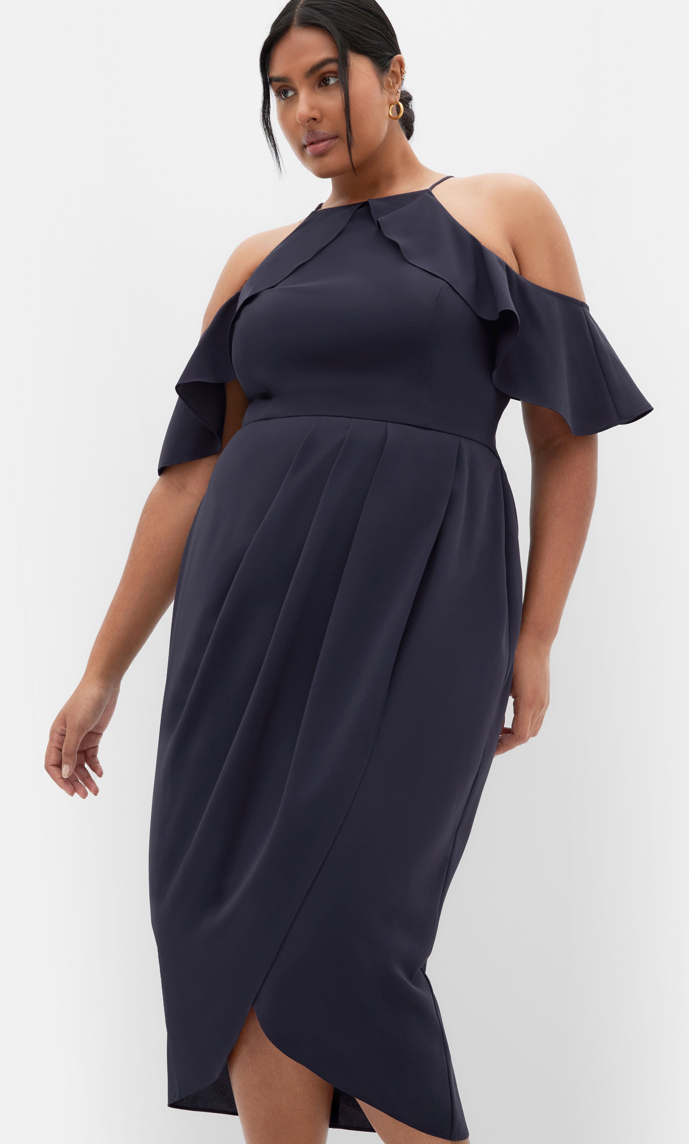 Love Siren Ruffle Shoulder Dress - navy, BLUE, alternate image number 1