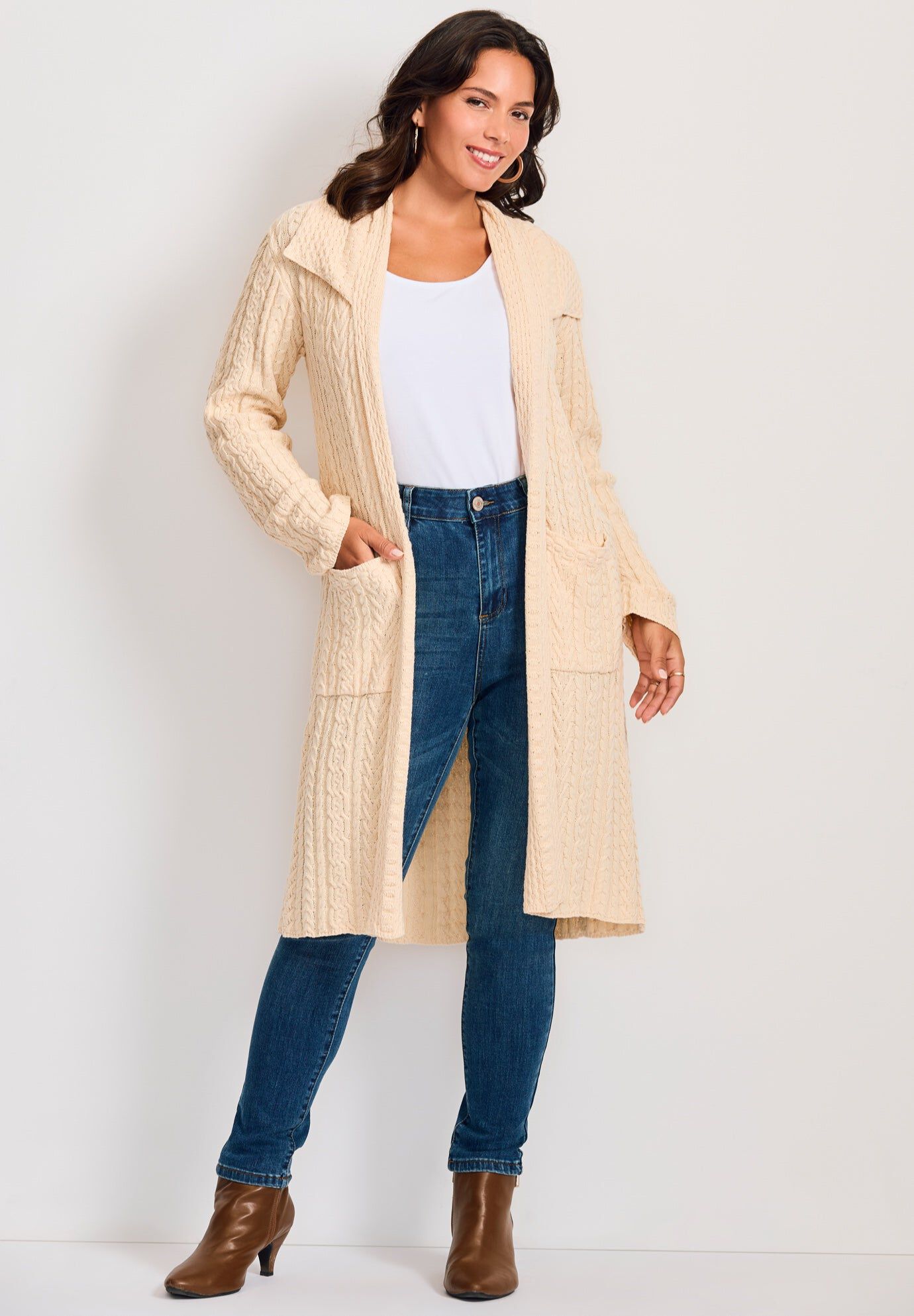 Katie／FLUFFY long cardigan Black Fluffy Cardigan - Knitwear | Country Road