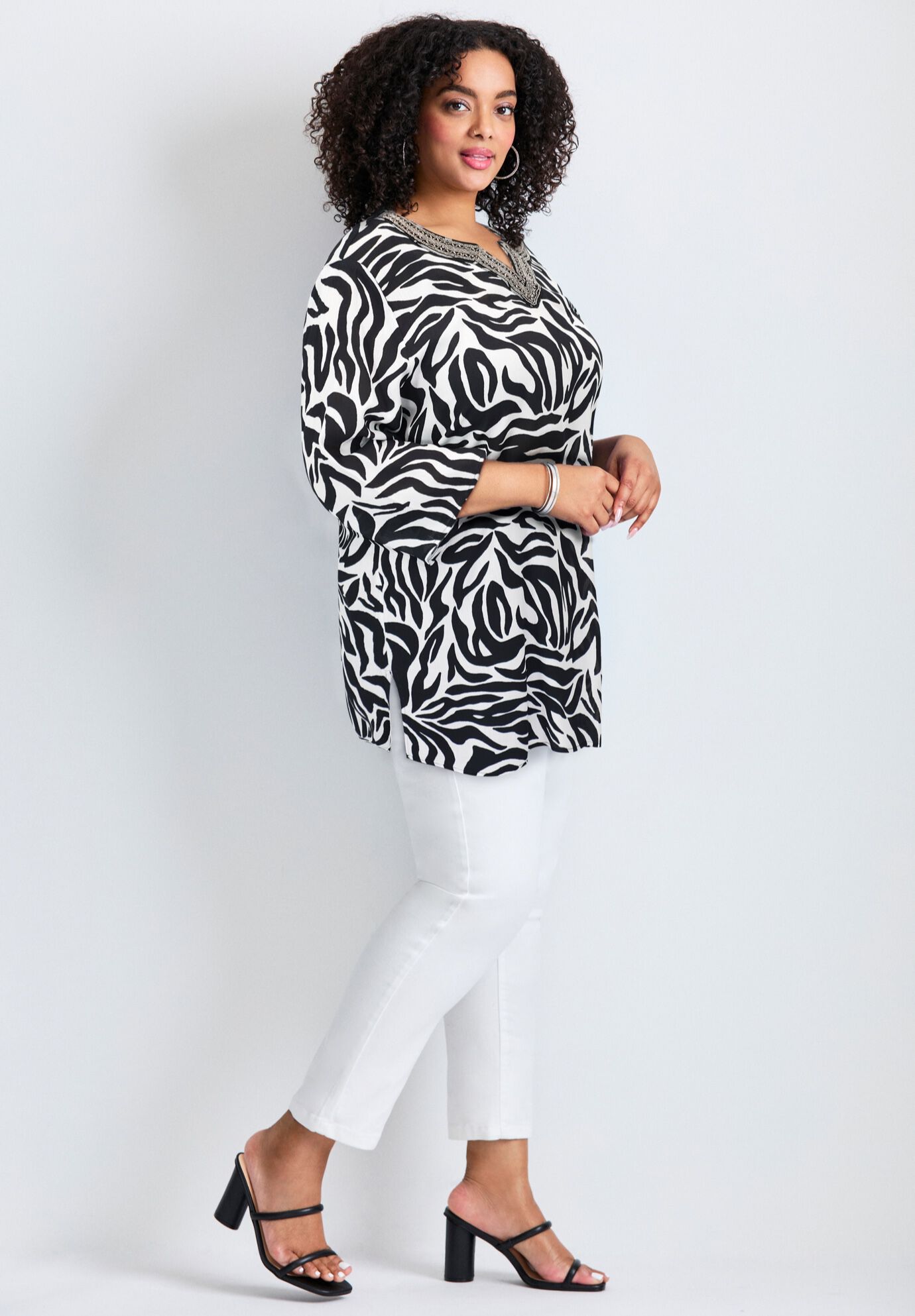 Beaded Embellishment Tunic, BLACK ABSTRACT ZEBRA, alternate image number 3