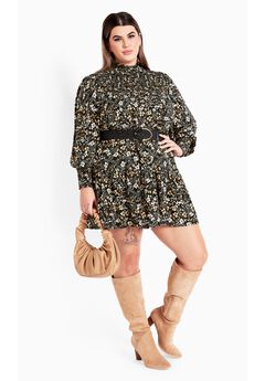 Cassia Puff Sleeves Ruffle Dress