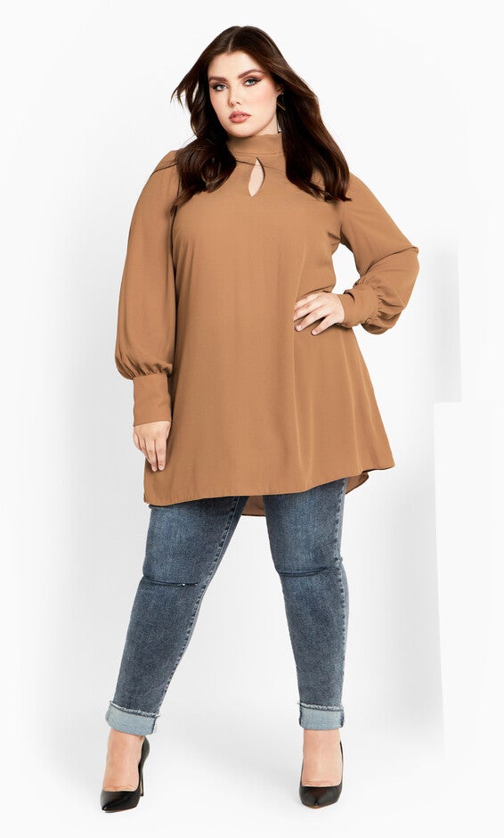 Neck Tie Tunic - caramel, CARAMEL, alternate image number null
