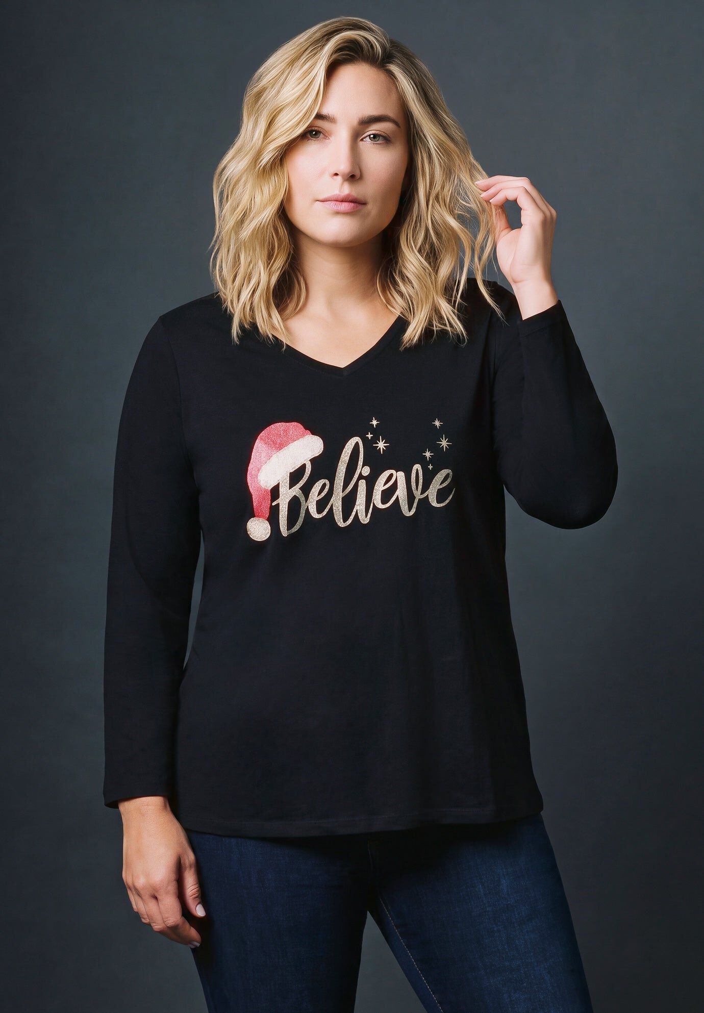 Holiday Graphic Tee, BLACK BELIEVE, hi-res image number 0
