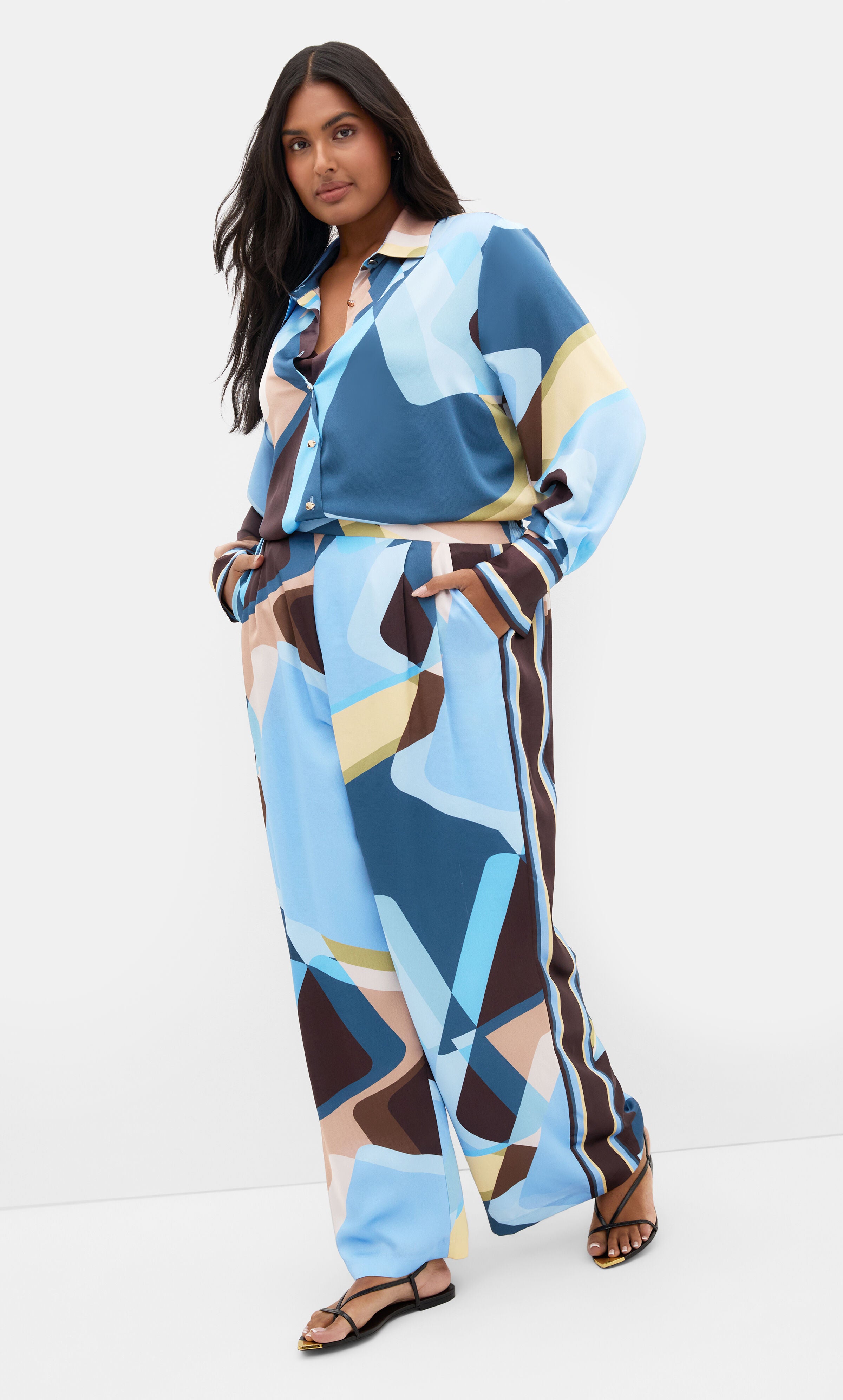 Amaya Abstract Print Wide Leg Pant, BLUE, alternate image number 2