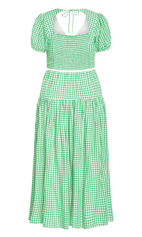 Amber Puff Sleeves Pleated Set - green gingham, GREEN, alternate image number 6