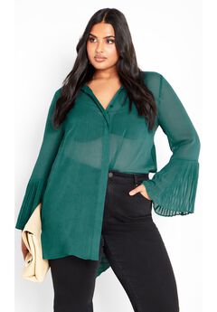 Plus Size Pleated Back Button Front Shirt