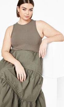 Chelsea Mixed Media Dress - olive