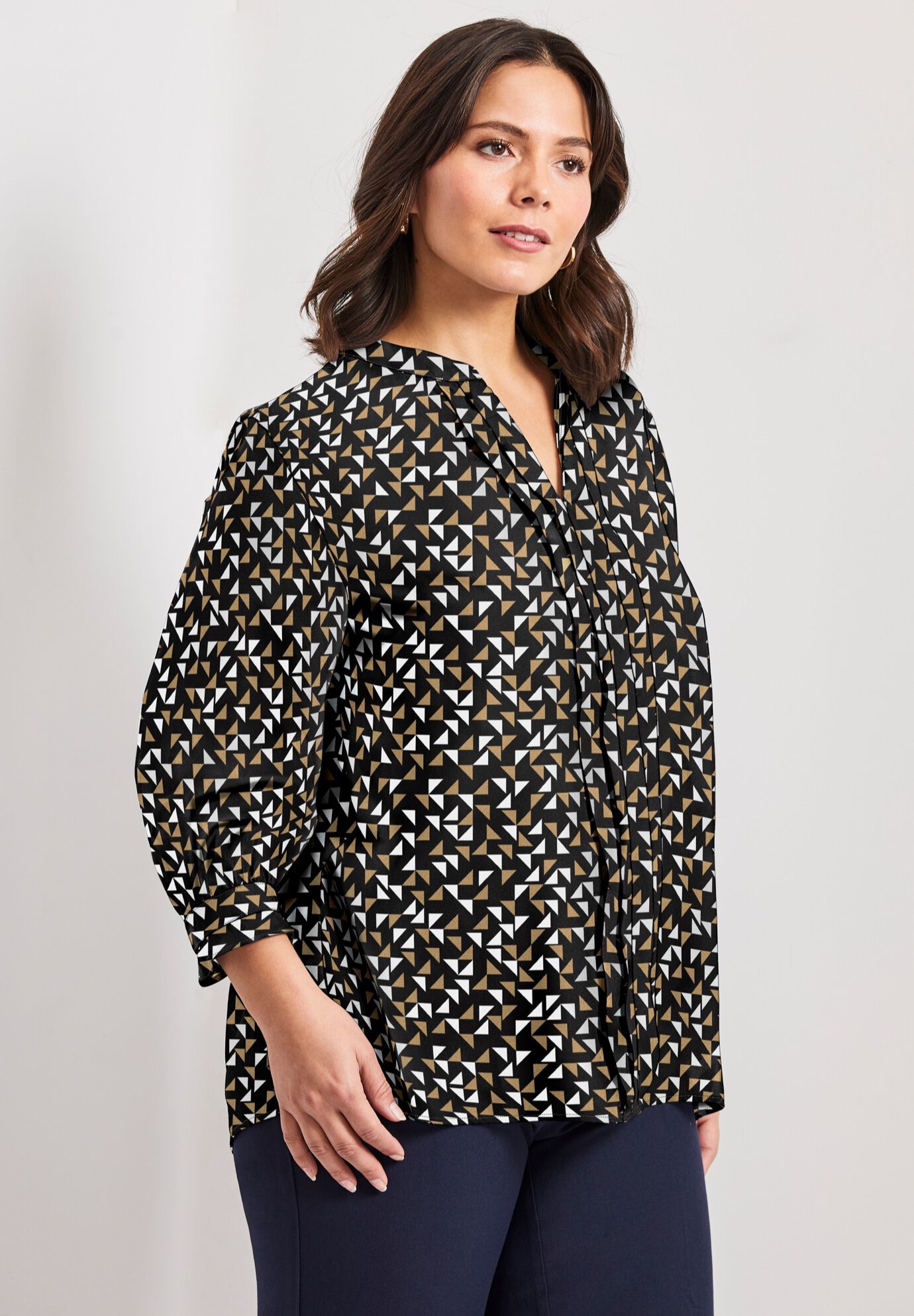 Pintuck Popover Top, BLACK MOSAIC, alternate image number 3