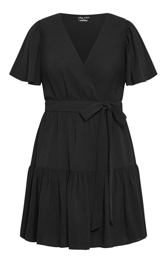Catherine Faux Wrap Tier Dress - black, BLACK, alternate image number null