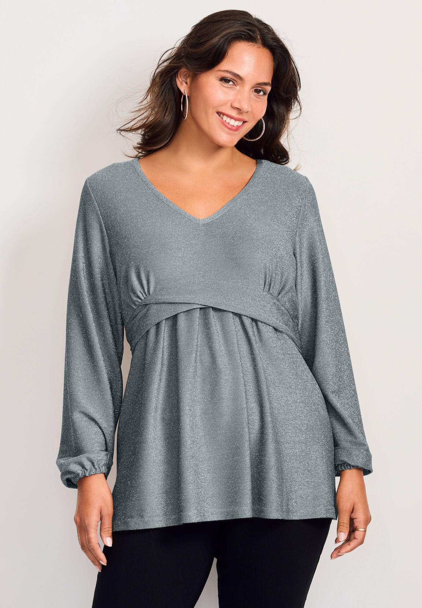 Peplum Shimmer Top, GUNMETAL SHIMMER, on-hover image number 1