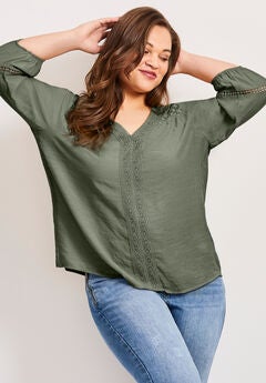 Embroidered Lace Detail Peasant Blouse