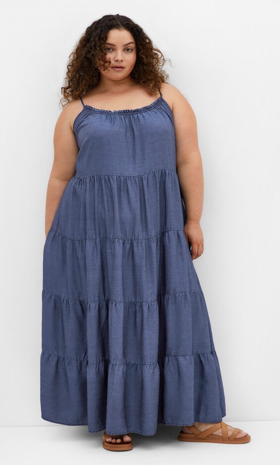 Island Tier Maxi Dress - dark wash, BLUE, hi-res image number 0