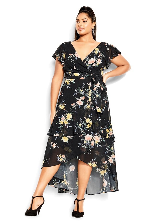 Flirty Tier Print Maxi Dress - black, GREY, on-hover image number null