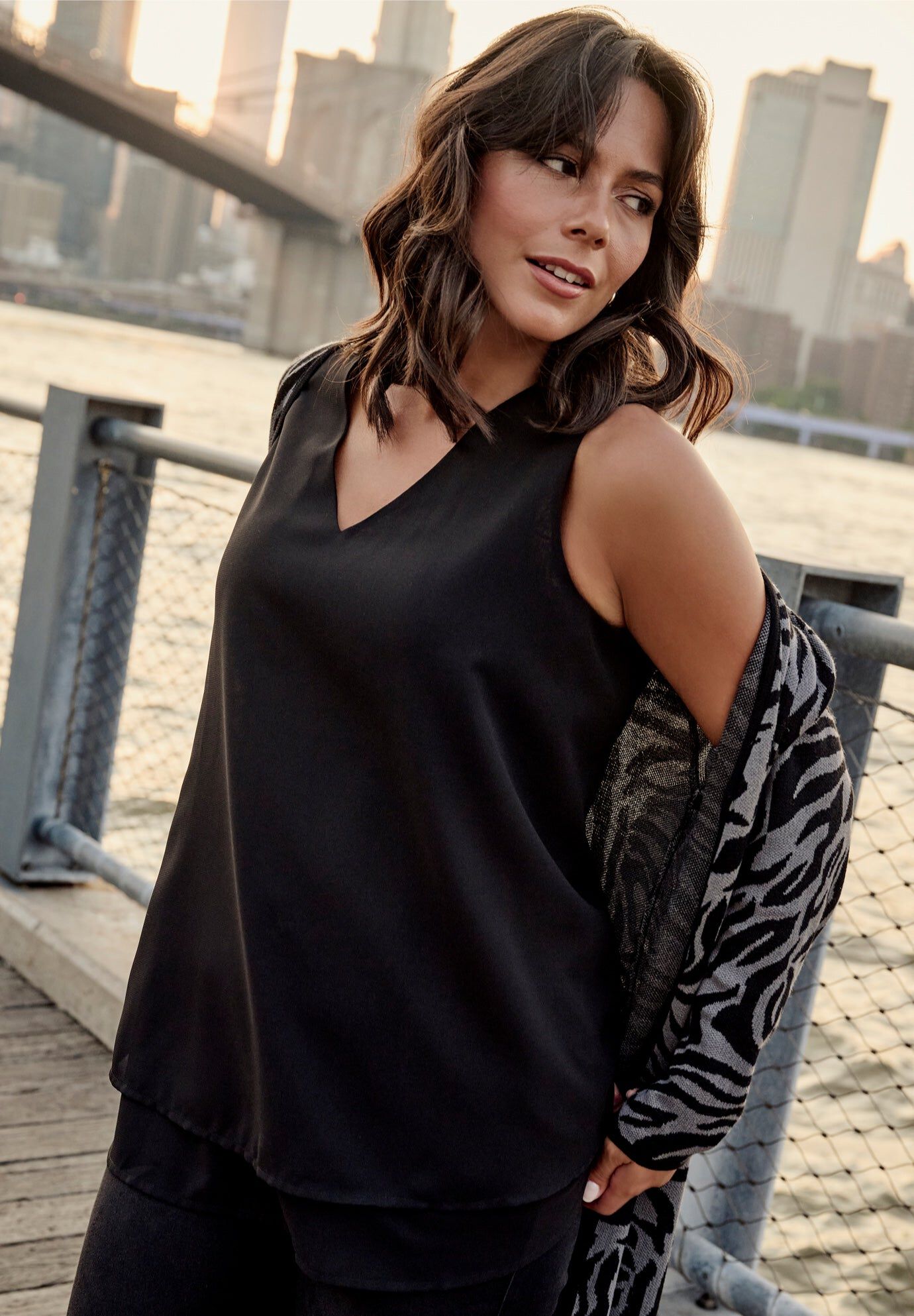 Sleeveless Double Layer Swing Tank, BLACK, hi-res image number 0