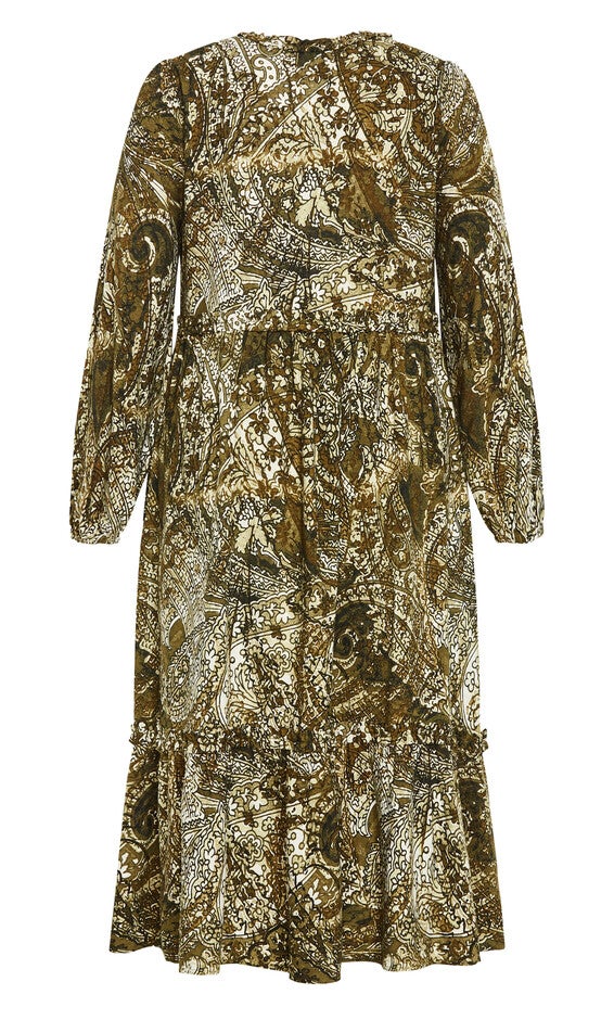 Gaia Print Dress - olive, OLIVE, alternate image number 4