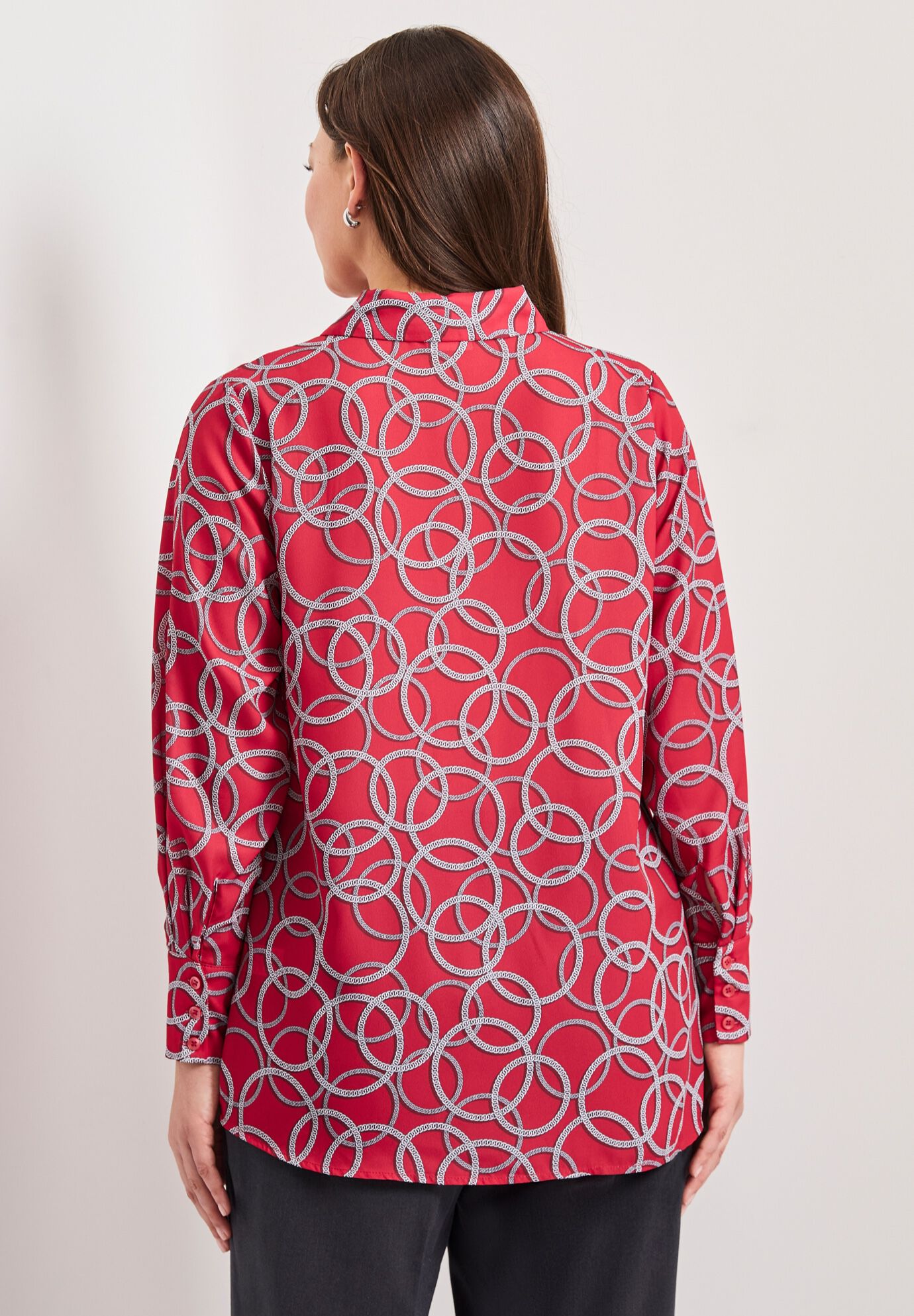 Button Front Blouse, VIBRANT RED CIRCLE CHAIN, alternate image number 2