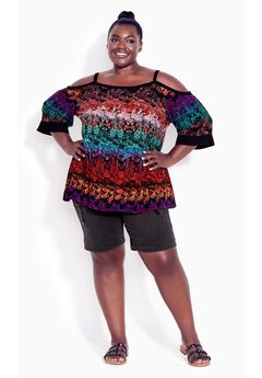 Daisy Cold Shoulder Print Top
