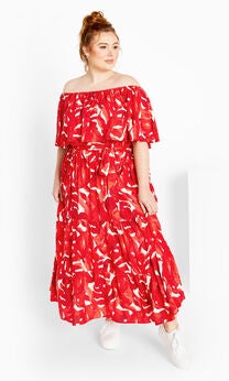 Boardwalk Print Maxi Dress - crimson
