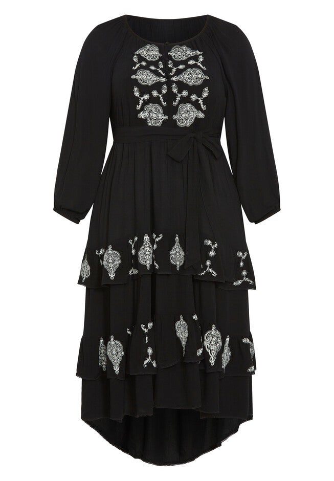 Amahle Lace Embroidered Tier Maxi Dress, BLACK, alternate image number null