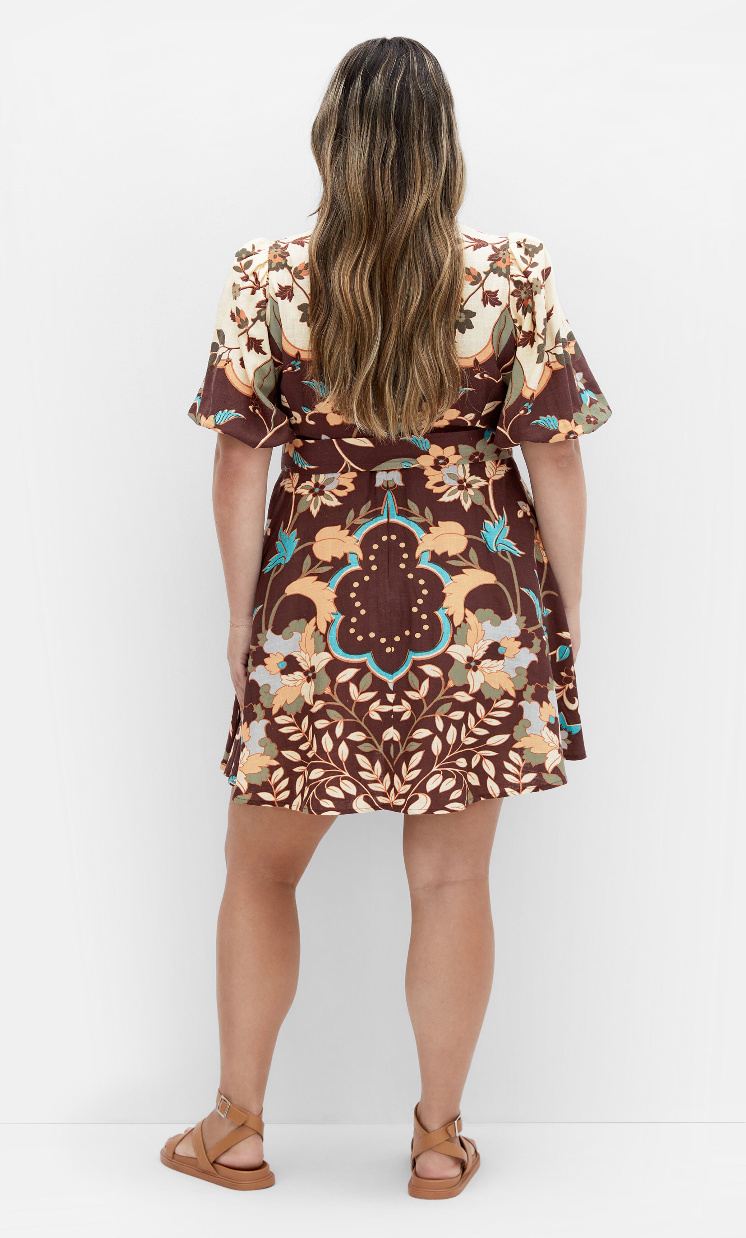 Forever Placement Linen Dress - mocha, BLACK, alternate image number 3