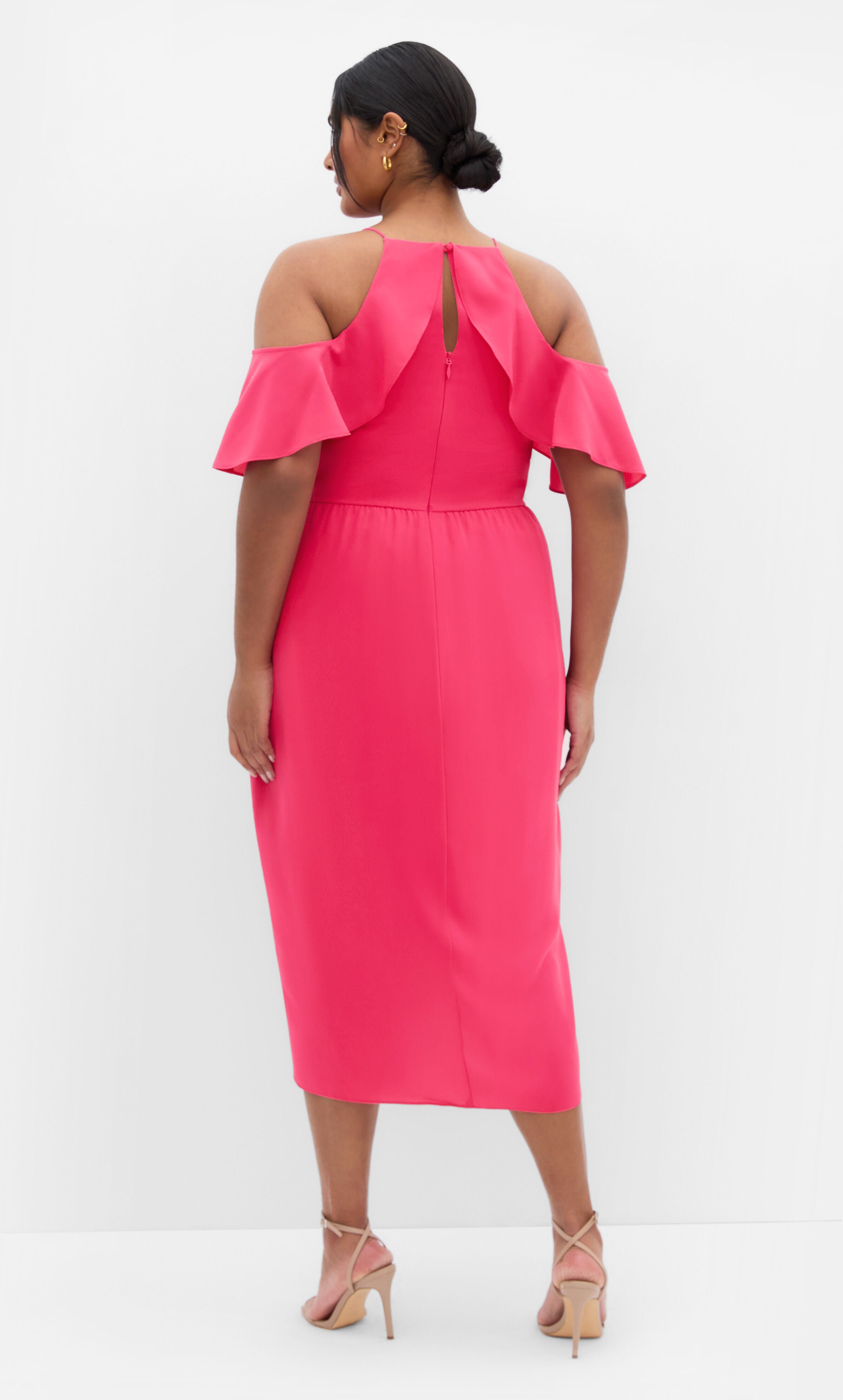 Love Siren Ruffle Shoulder Dress - raspberry, PINK, alternate image number 1