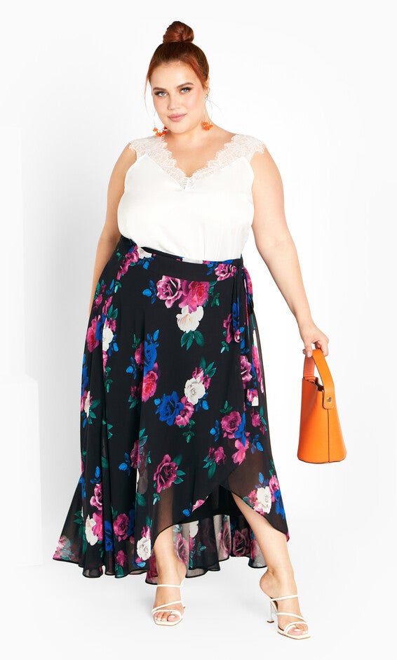 Michaela Print Skirt - black, BLACK, hi-res image number null