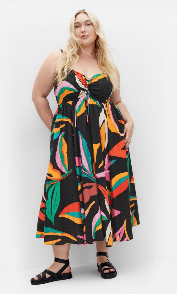 Maui Print Maxi Dress - black print, BLACK, alternate image number null