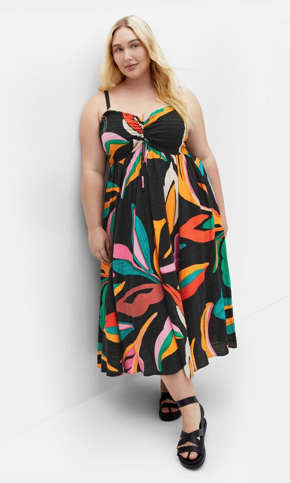 Maui Print Maxi Dress - black print, BLACK, alternate image number null