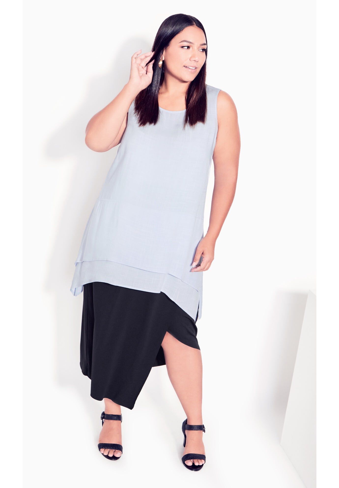 Selena Layered Tunic, CHAMBRAY BLUE, hi-res image number 0