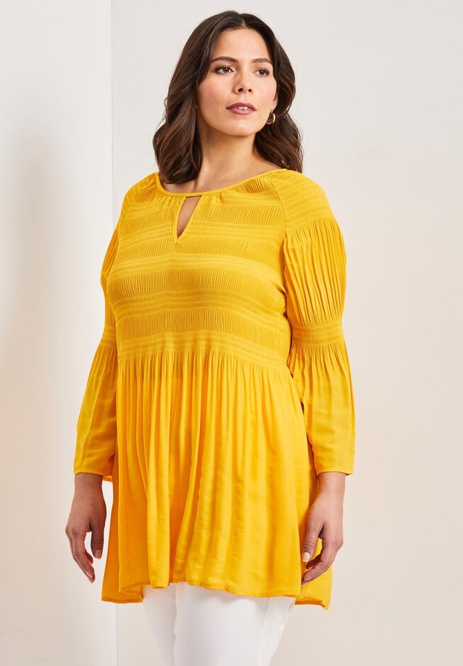 Keyhole Bell Sleeve Tunic, SUNSET YELLOW, alternate image number 3