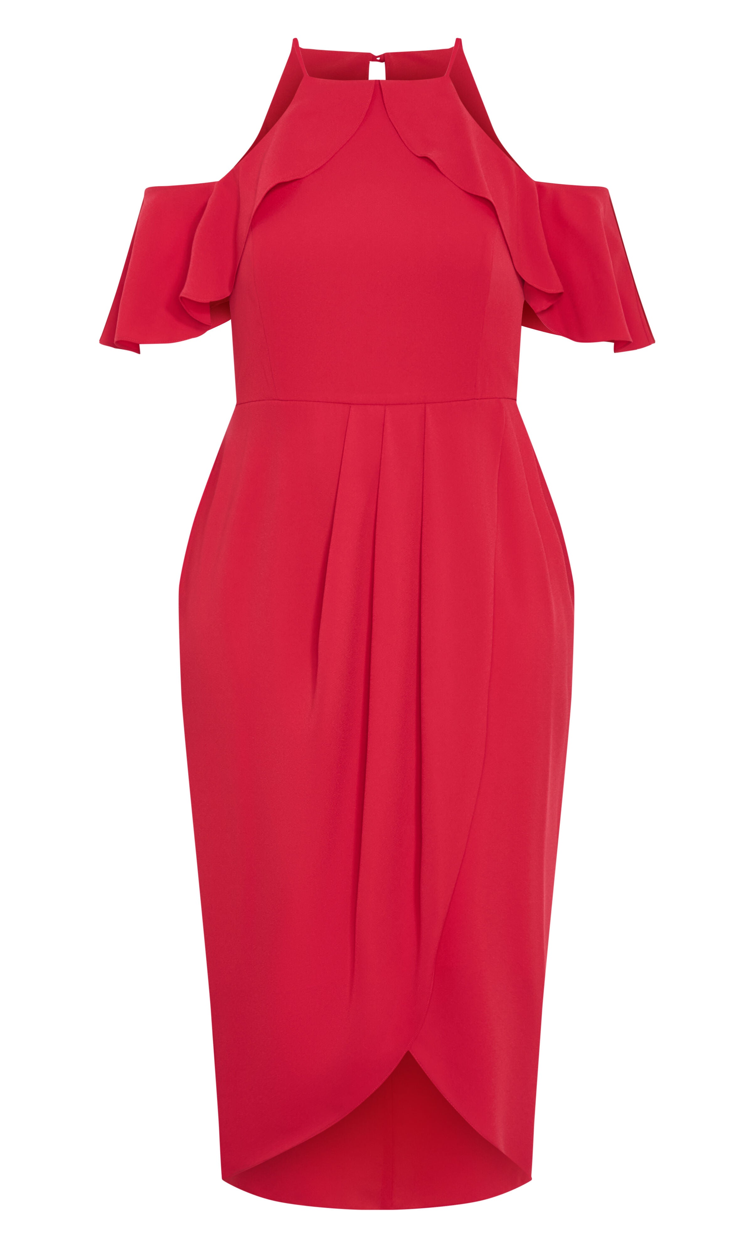 Love Siren Ruffle Shoulder Dress - siren red, RED, alternate image number 4