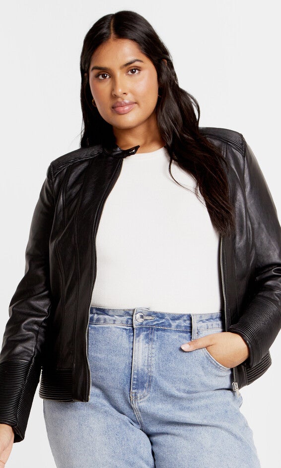 Ribbed Biker Jacket - black, BLACK, alternate image number 5