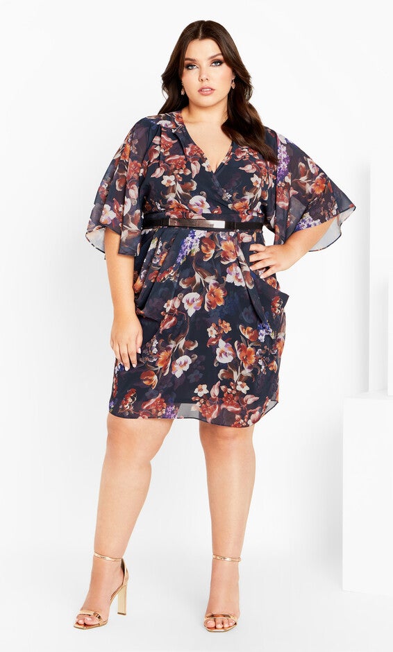 Color Wrap Print Dress - navy, NAVY NIGHT BOUQUET, alternate image number 1