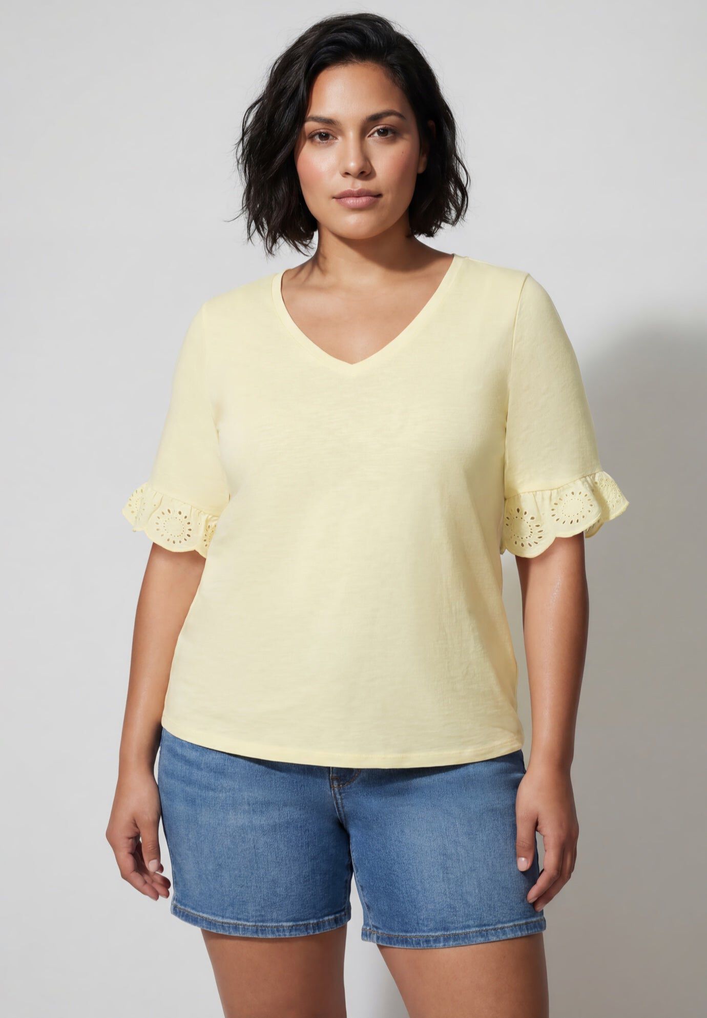 Eyelet Trim Top, BANANA CREAM, hi-res image number 0