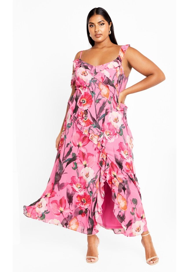 Ruffle Love Print Maxi Dress - rose, LOVERS, on-hover image number null