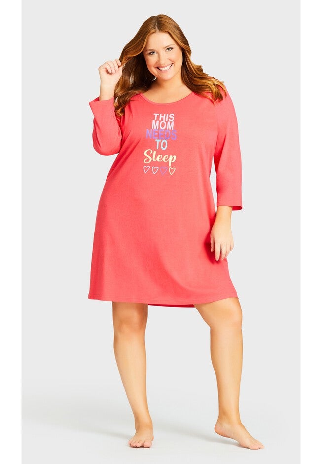 3/4 Sleeve Sleep Shirt, NEED SLEEP PRINT, hi-res image number null