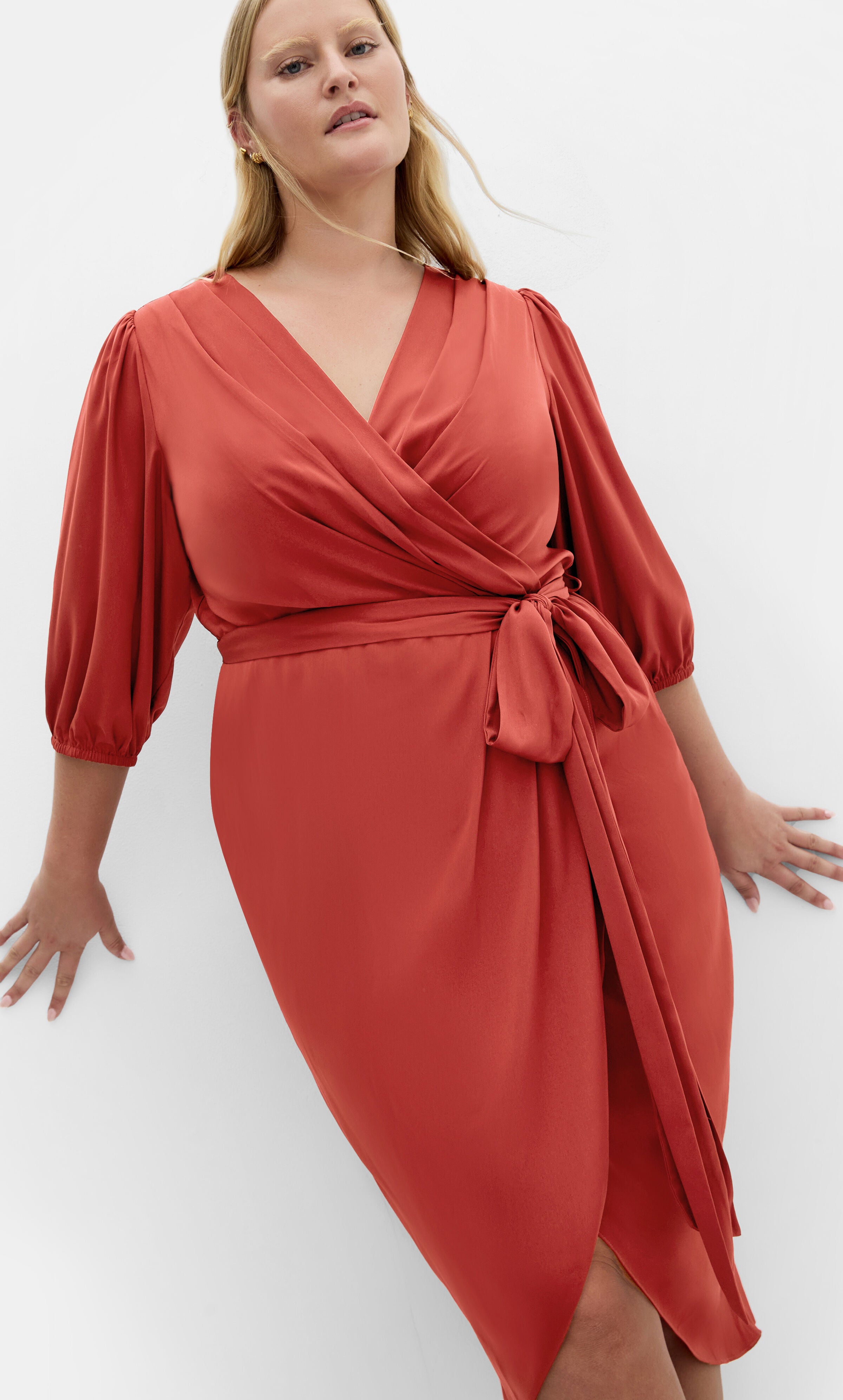 Opulent Elbow Sleeve Dress - cinnamon, BROWN, alternate image number 1