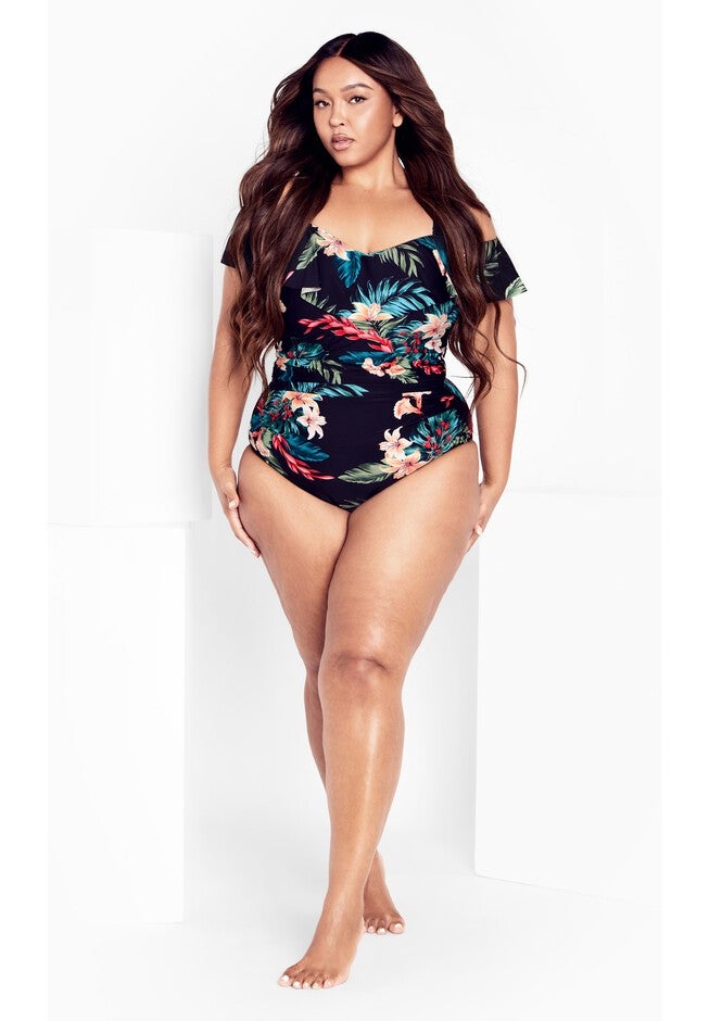 Ingrid Ruffle Print 1 Piece - black, BLACK, alternate image number 6