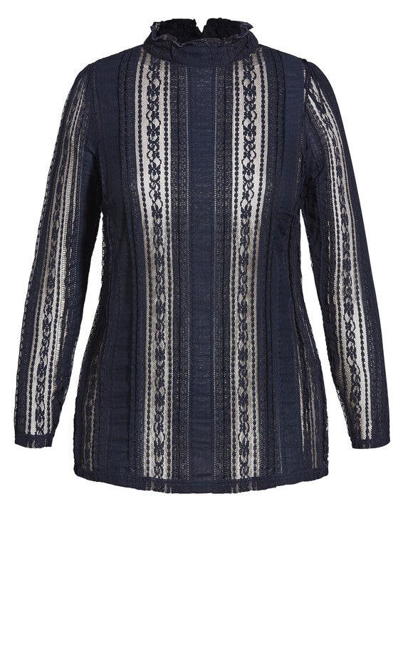 Paneled Lace Top - navy, BLUE, alternate image number 4